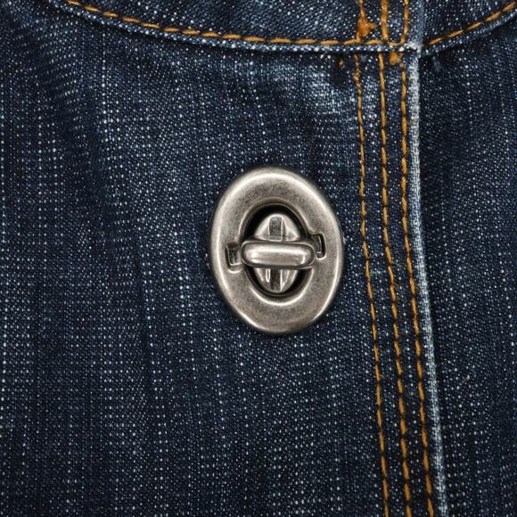 Chicos Denim Jacket 0 Womens Small Blue Military Stretch Cotton Pockets Toggles - Picture 12 of 16